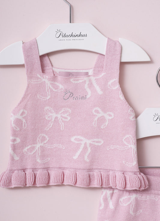 Conjunto Blusa e Short Tricot Lacinhos Pmini Conjunto Blusa e Short Tricot Lacinhos Pmini
