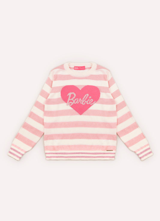 Blusa Tricot Listrada Coração Barbie Cristal Blusa Tricot Listrada Coração Barbie Cristal