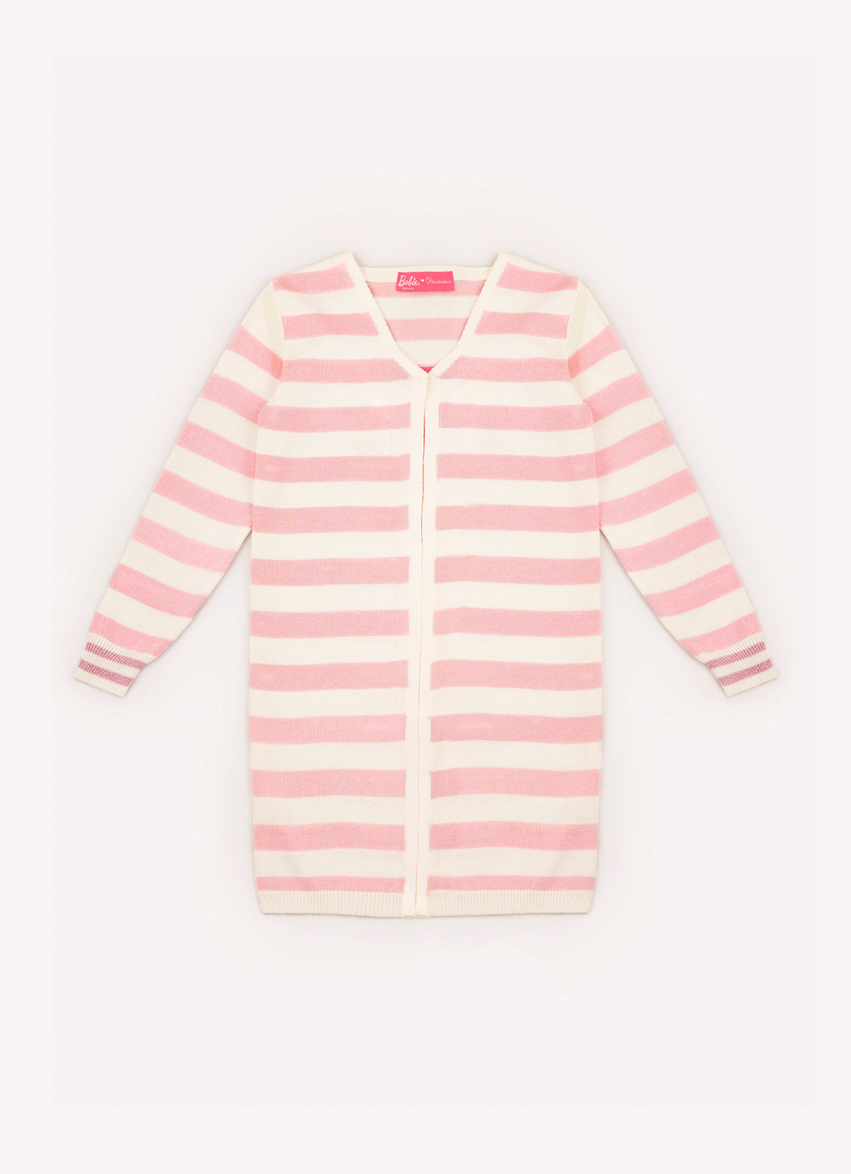 Maxi Casaco Tricot Listrado Coração Barbie Cristal
