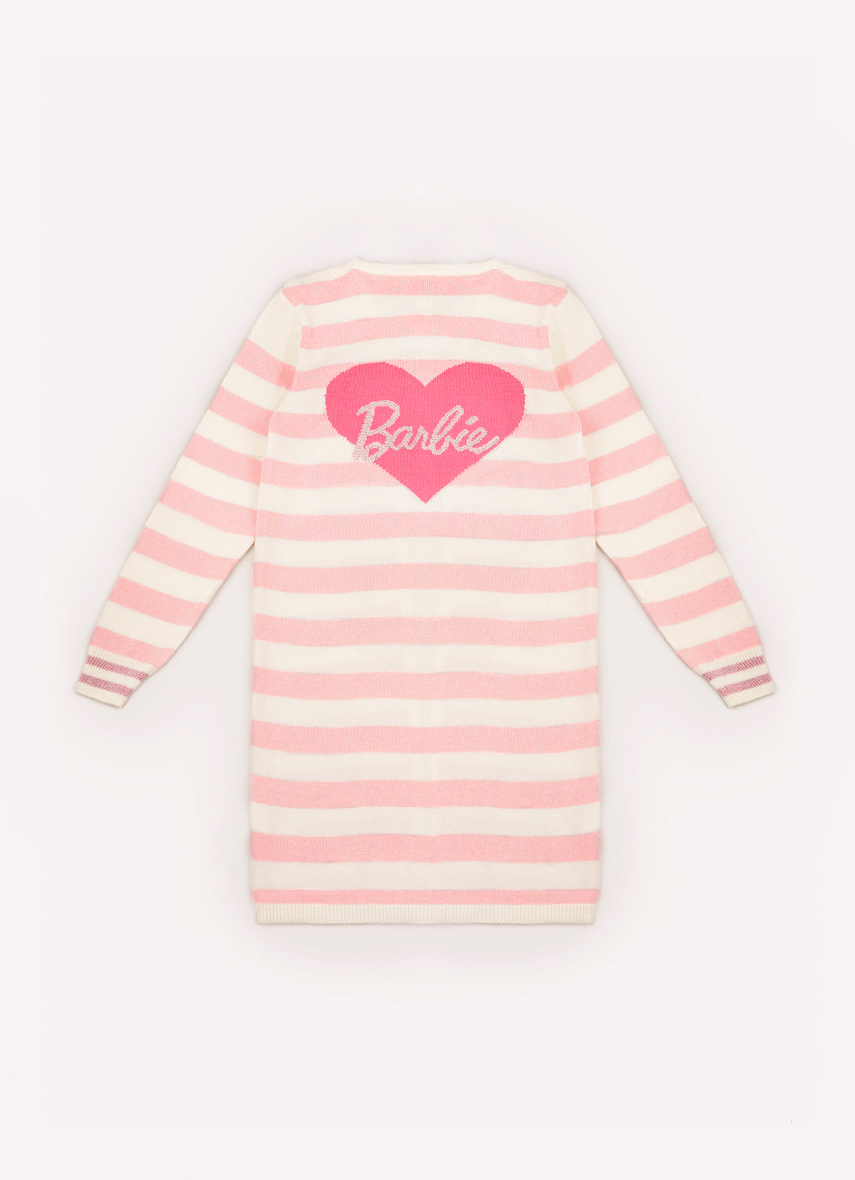 Maxi Casaco Tricot Listrado Coração Barbie Cristal
