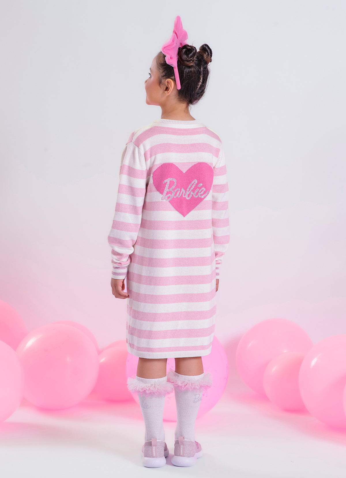 Maxi Casaco Tricot Listrado Coração Barbie Cristal