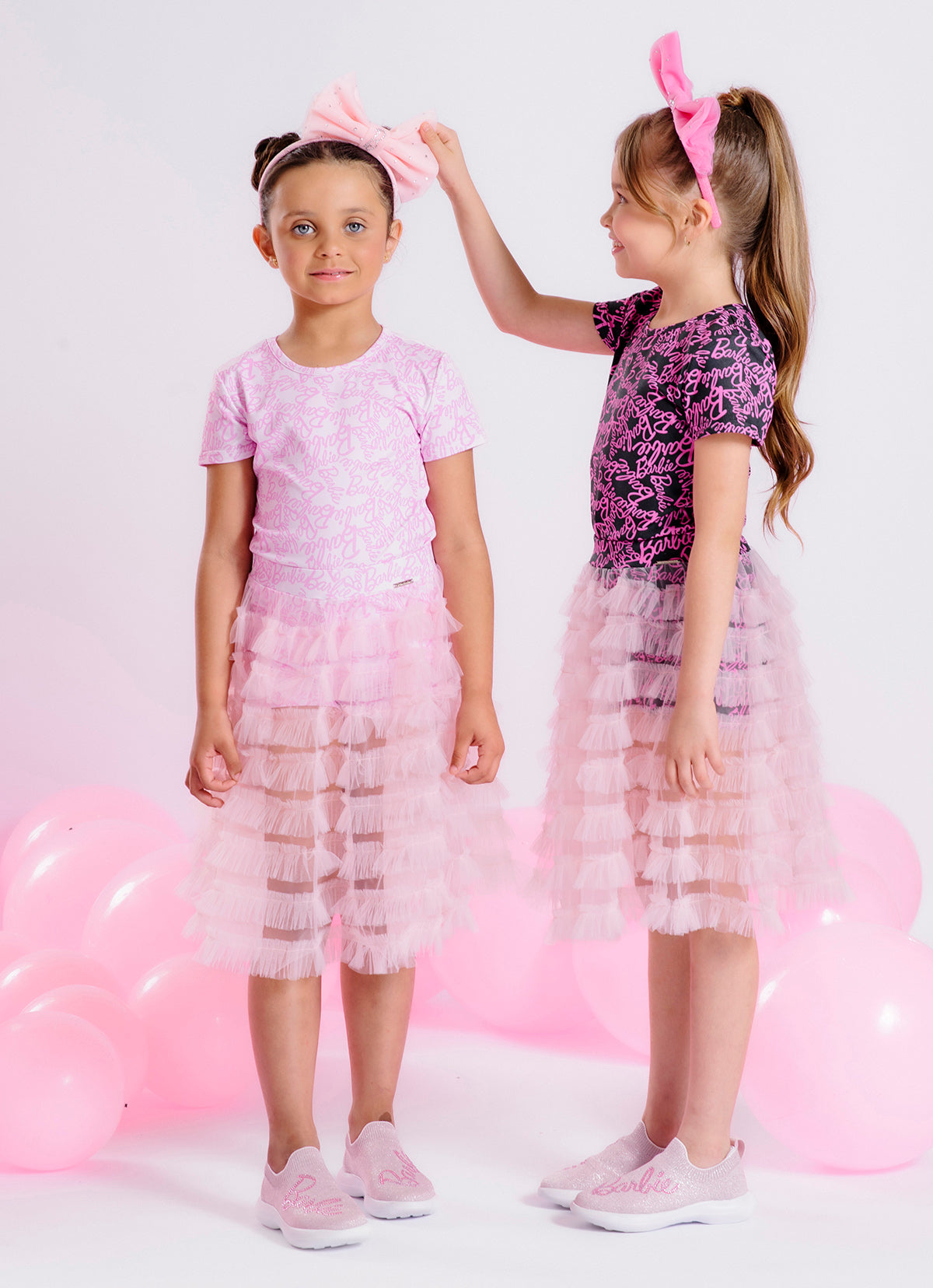 Saia Babados Tule Short Light Estampa Barbie X Pituchinhus