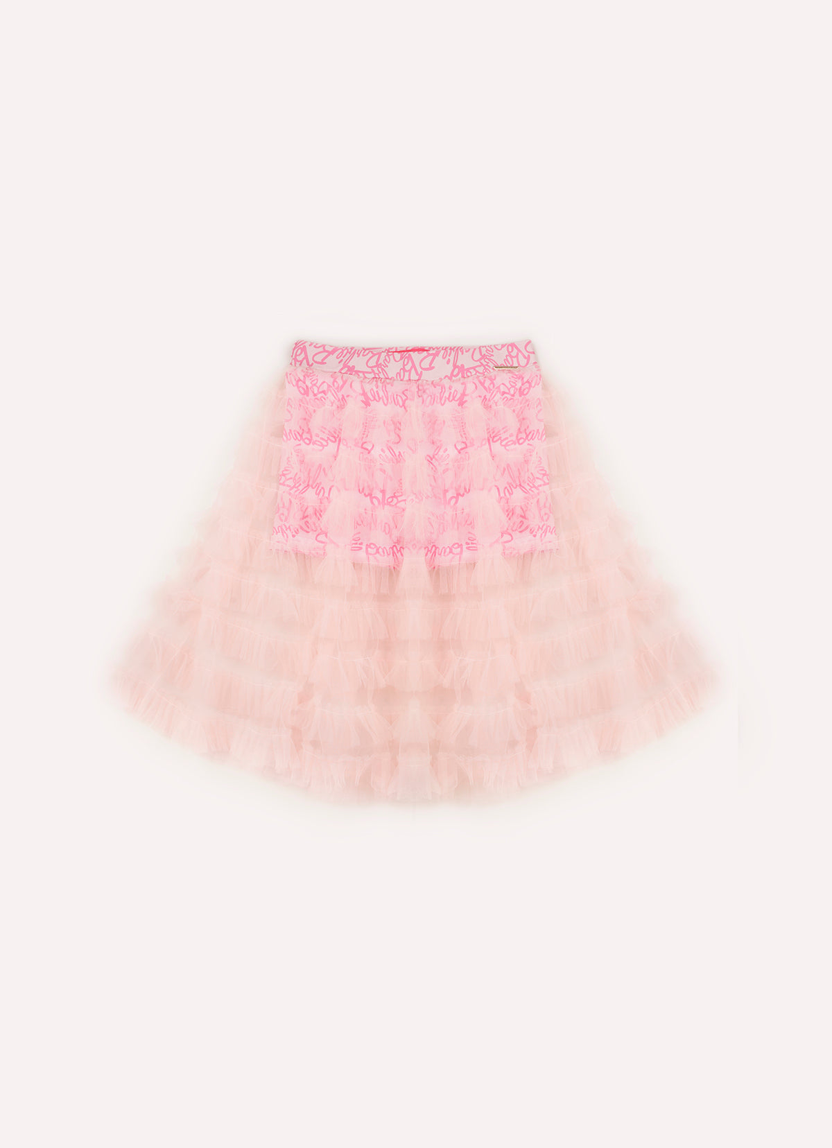 Saia Babados Tule Short Light Estampa Barbie X Pituchinhus