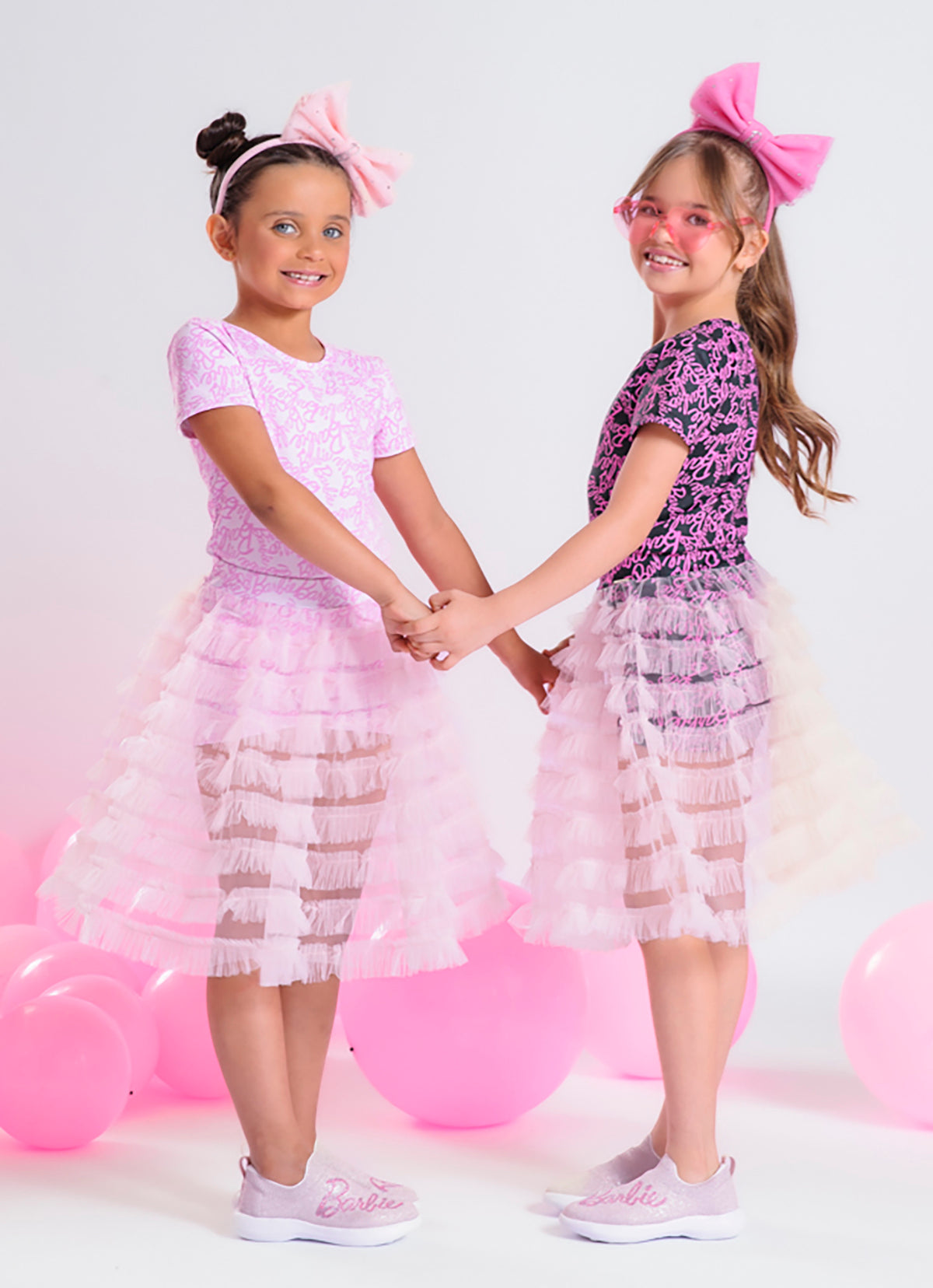 Saia Babados Tule Short Light Estampa Barbie X Pituchinhus