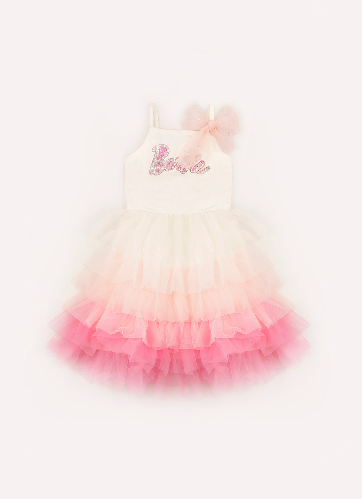 Vestido Festa Alça Cotton Babados Tule Barbie