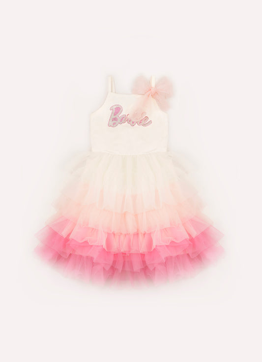 Vestido Festa Alça Cotton Babados Tule Barbie Vestido Festa Alça Cotton Babados Tule Barbie