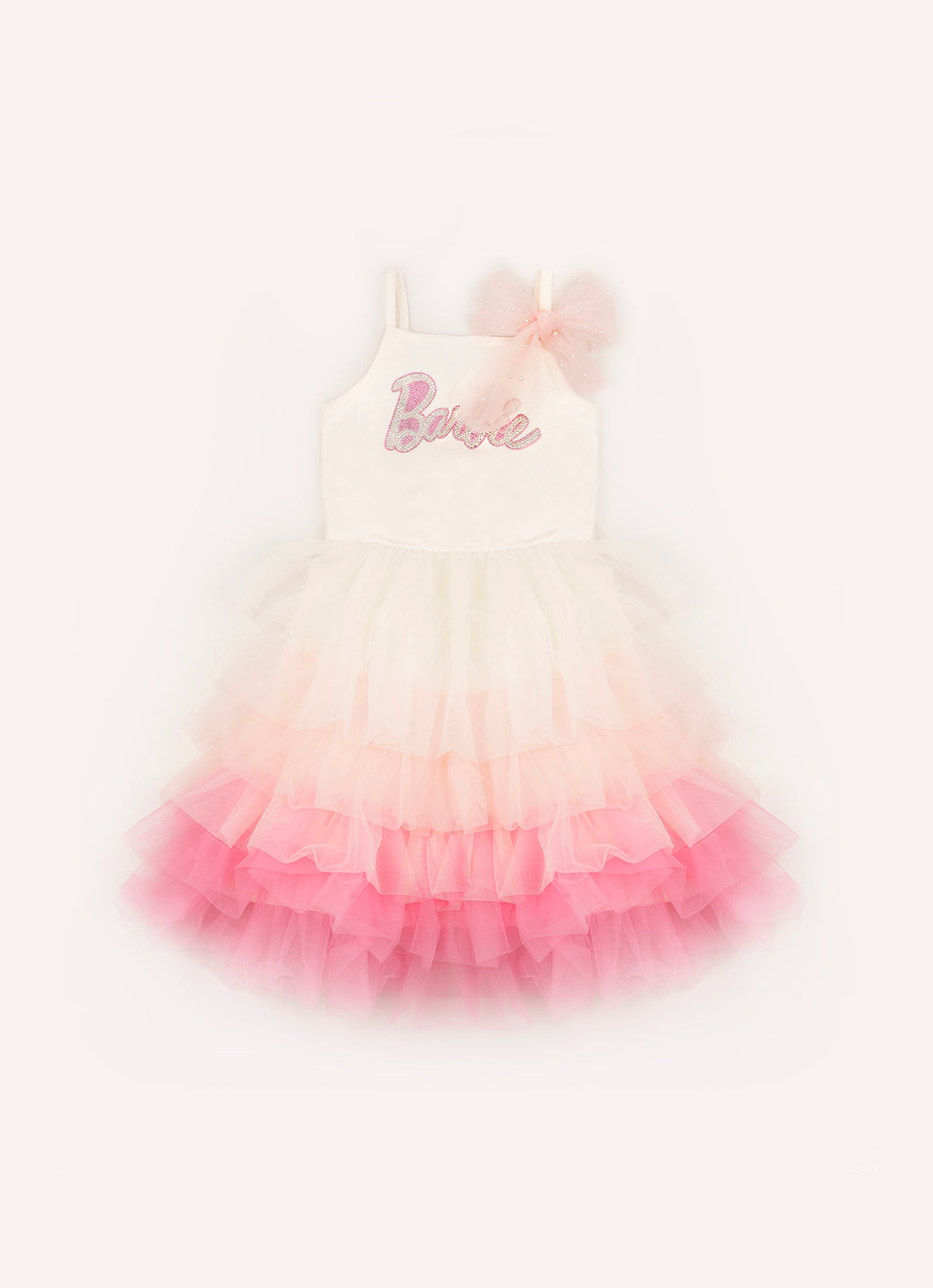 Vestido Festa Alça Cotton Babados Tule Barbie