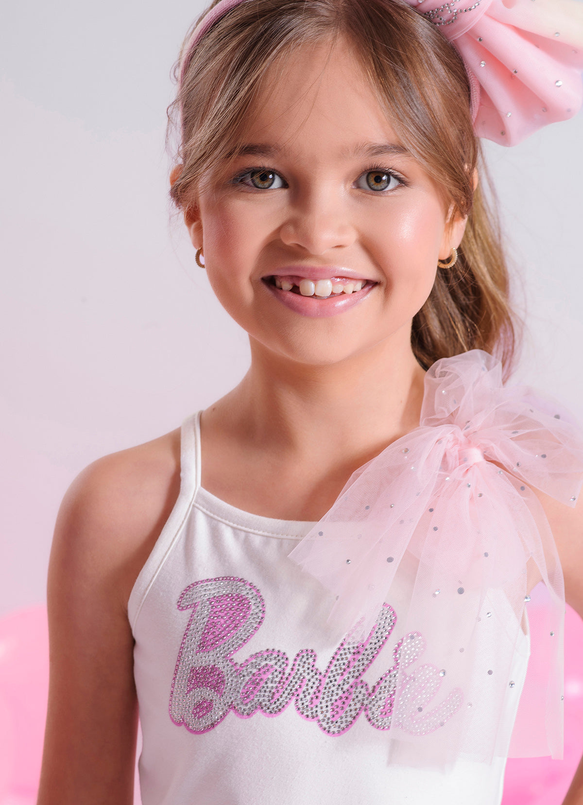 Vestido Festa Alça Cotton Babados Tule Barbie