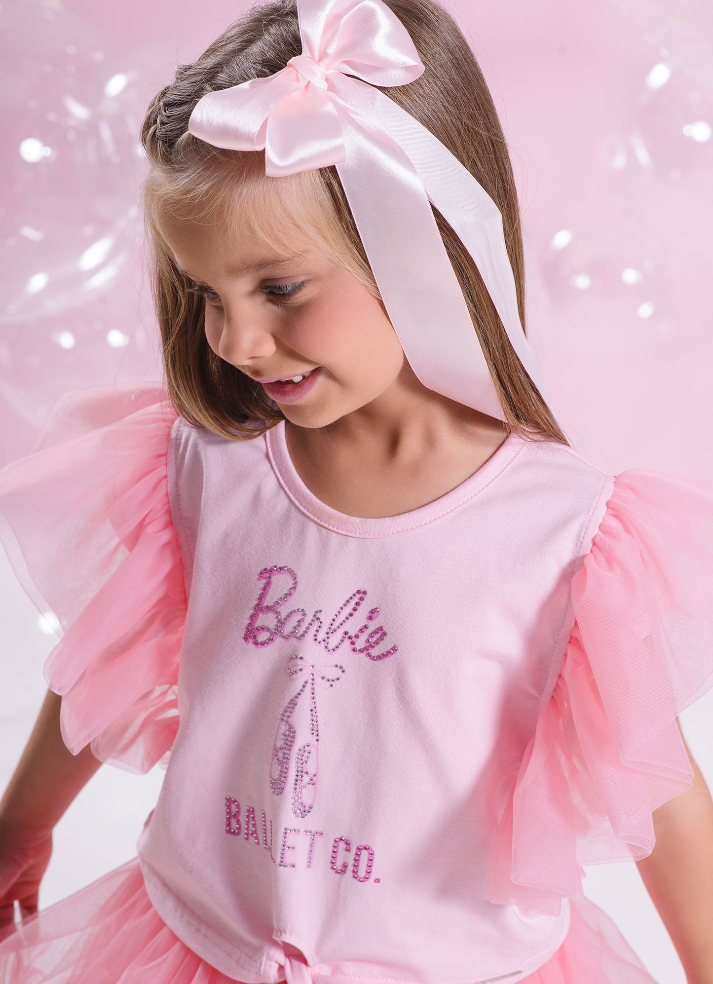 Blusa Cotton Mangas de Tule Barbie