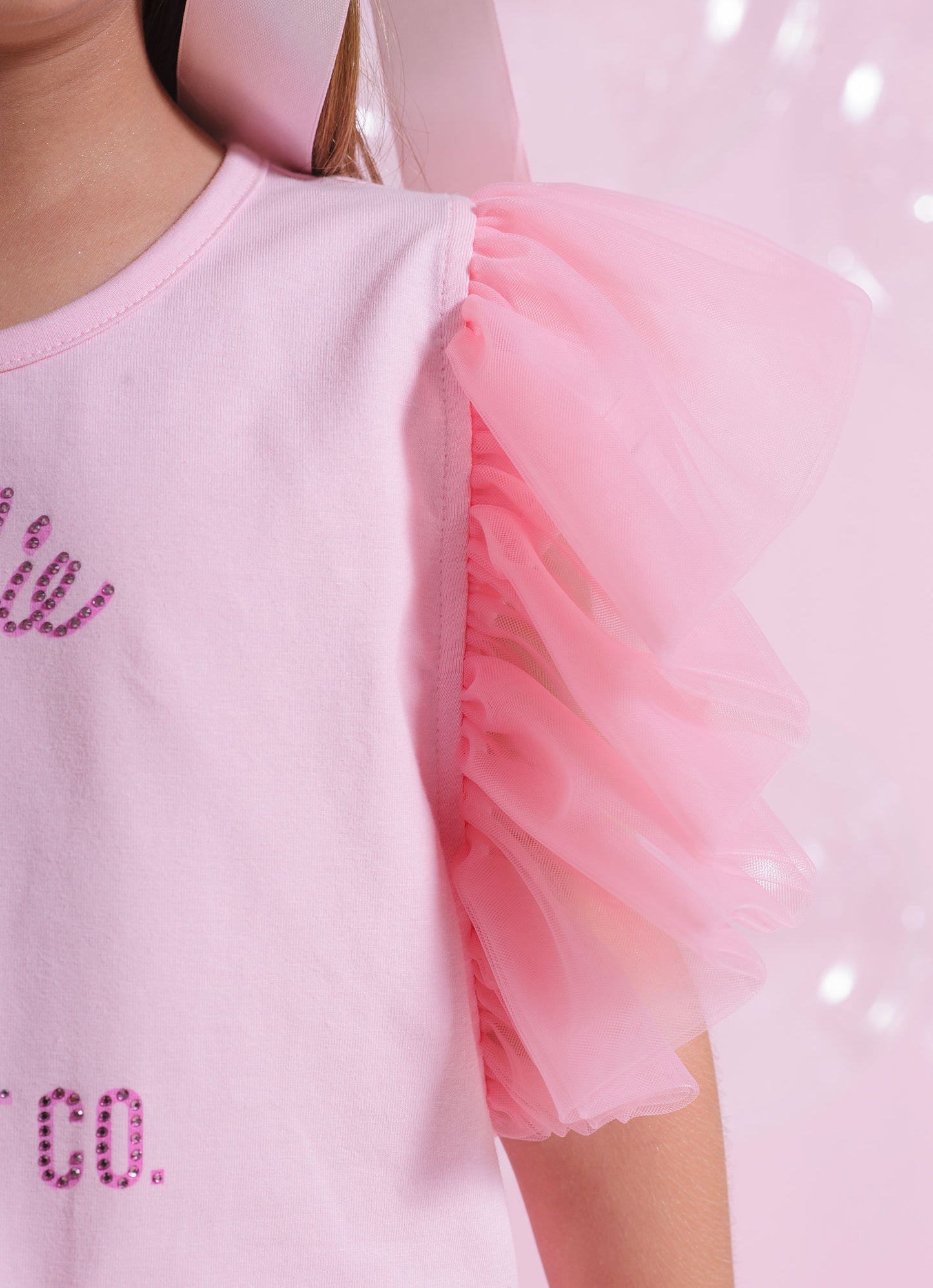 Blusa Cotton Mangas de Tule Barbie