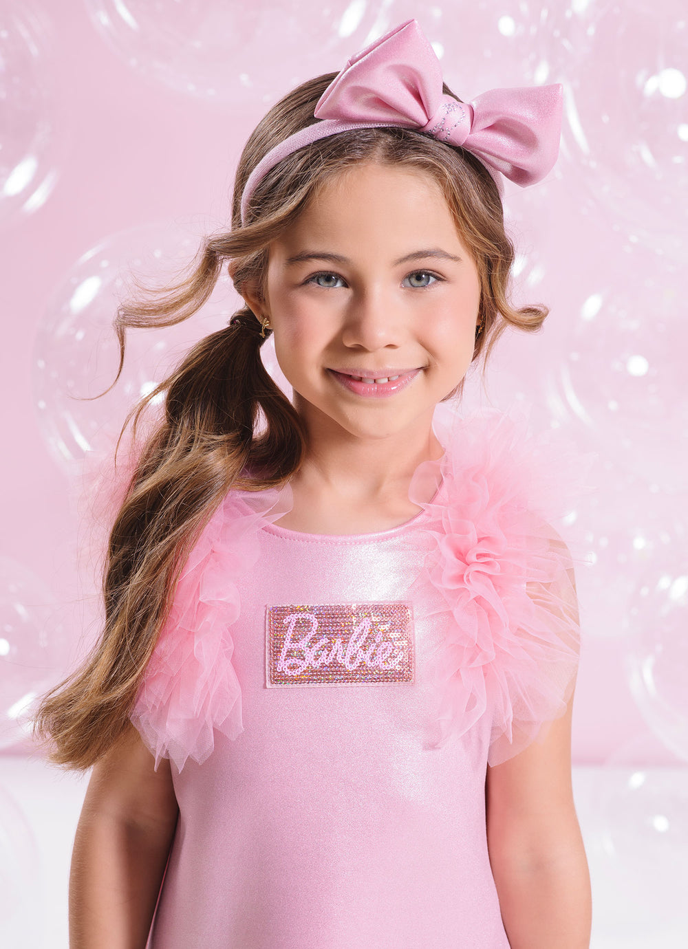Vestido Malha Brilho Frufru Barbie