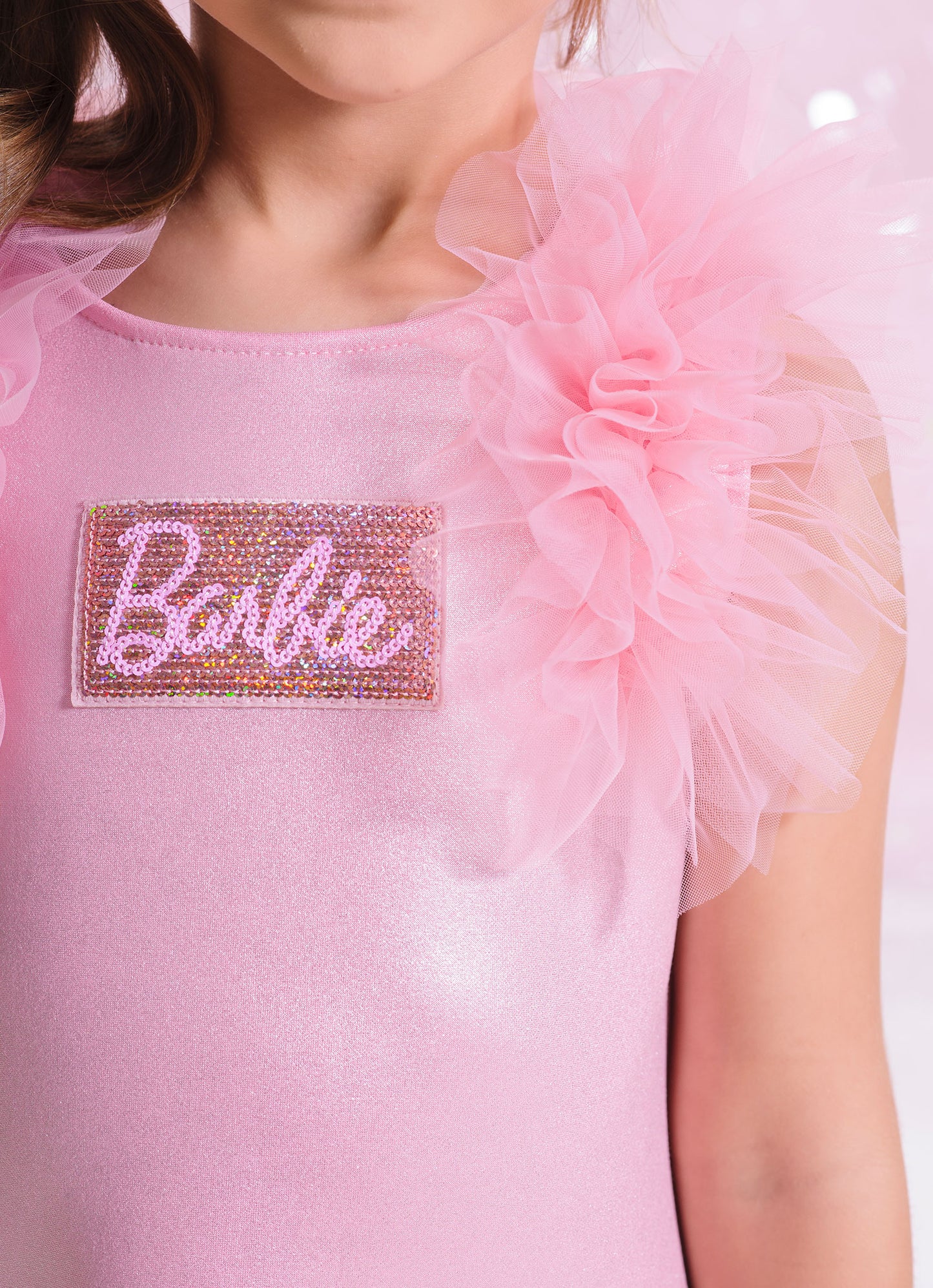 Vestido Malha Brilho Frufru Barbie
