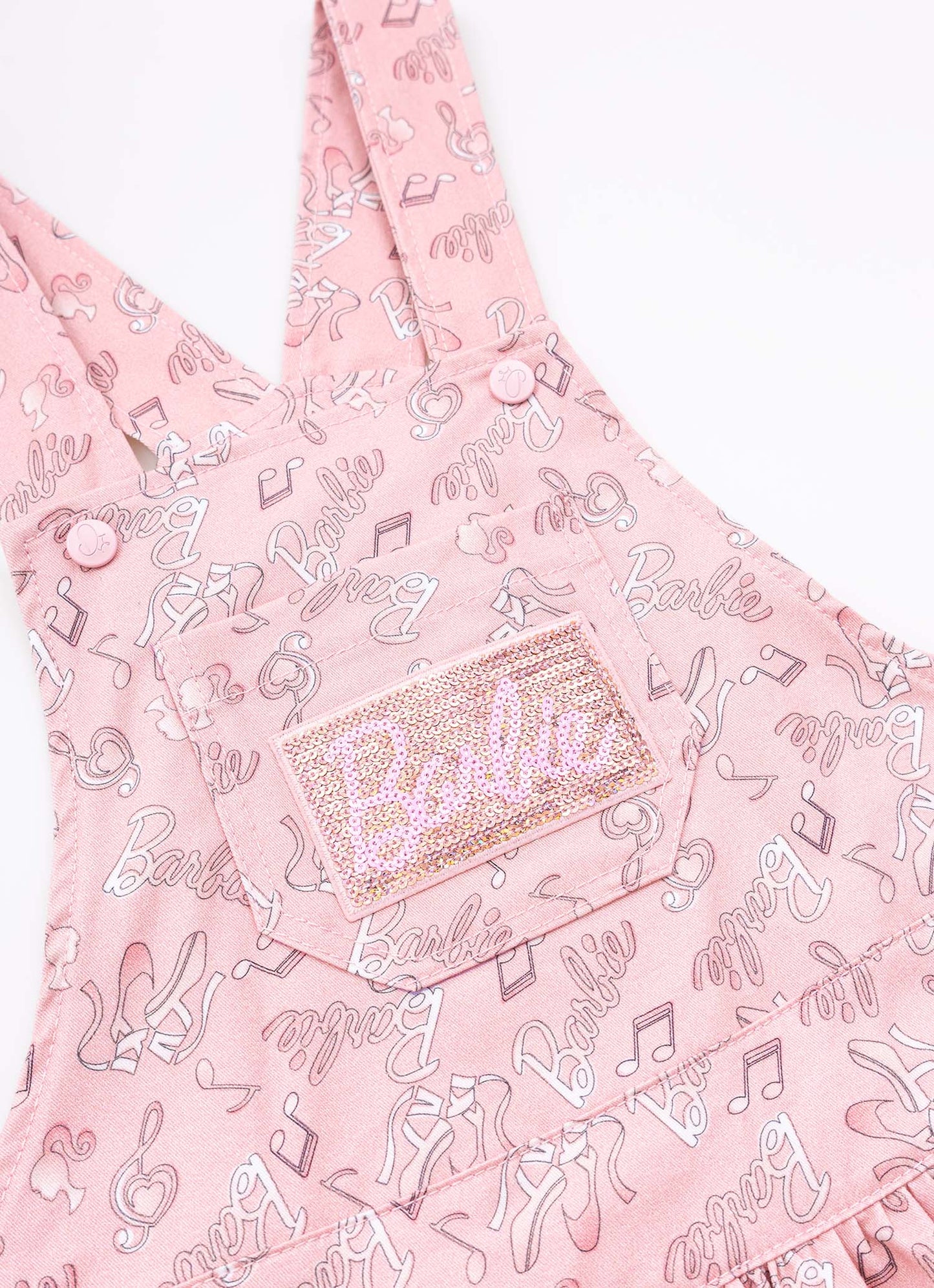 Jardineira Sarja Estampa Barbie Ballet