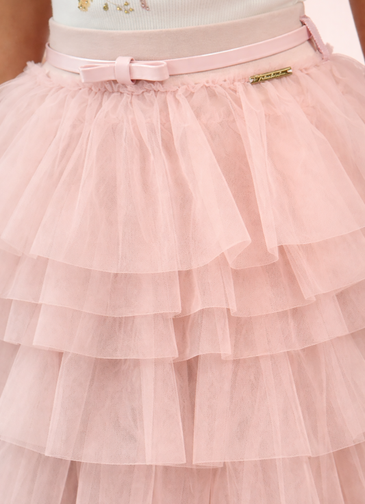 Saia Conceito Babados Tule Midi Com Cinto Saia Conceito Babados Tule Midi Com Cinto