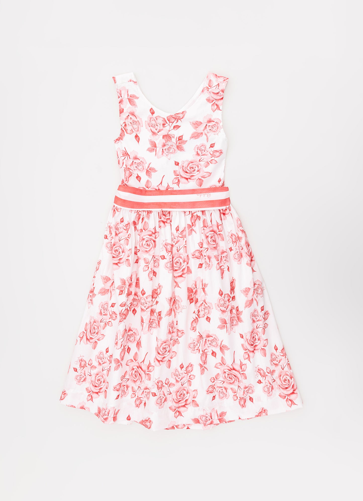 Vestido Algodão Floral Cinto Listrado