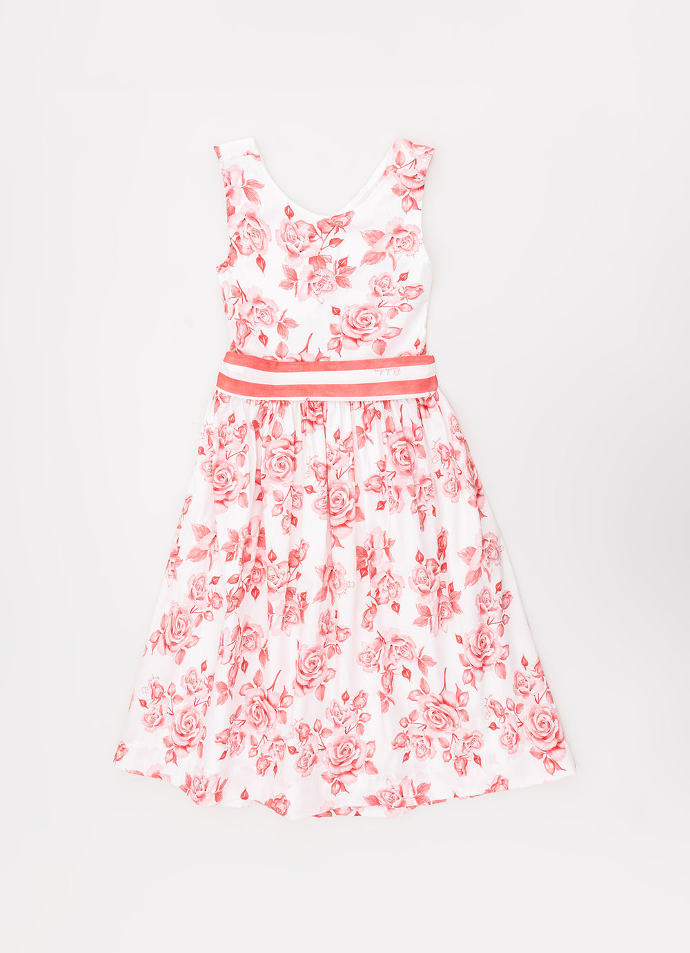 Vestido Algodão Floral Cinto Listrado