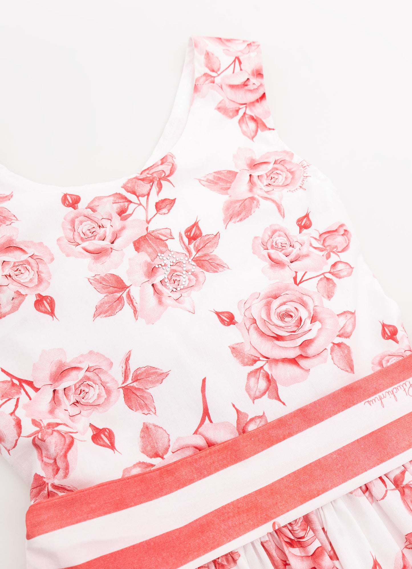 Vestido Algodão Floral Cinto Listrado