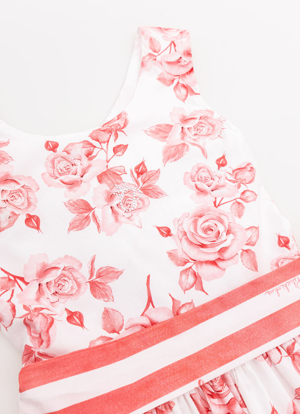 Vestido Algodão Floral Cinto Listrado