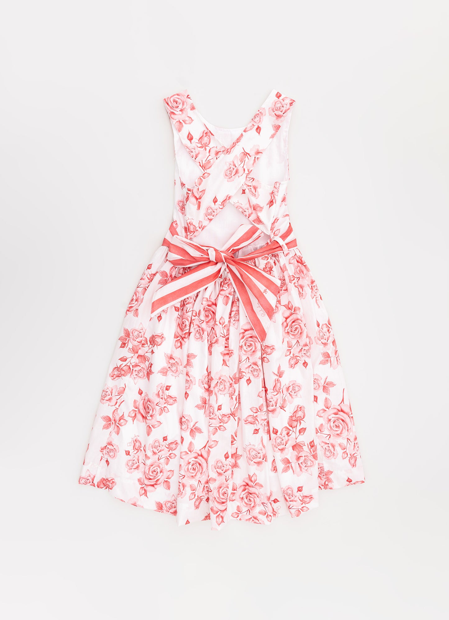 Vestido Algodão Floral Cinto Listrado