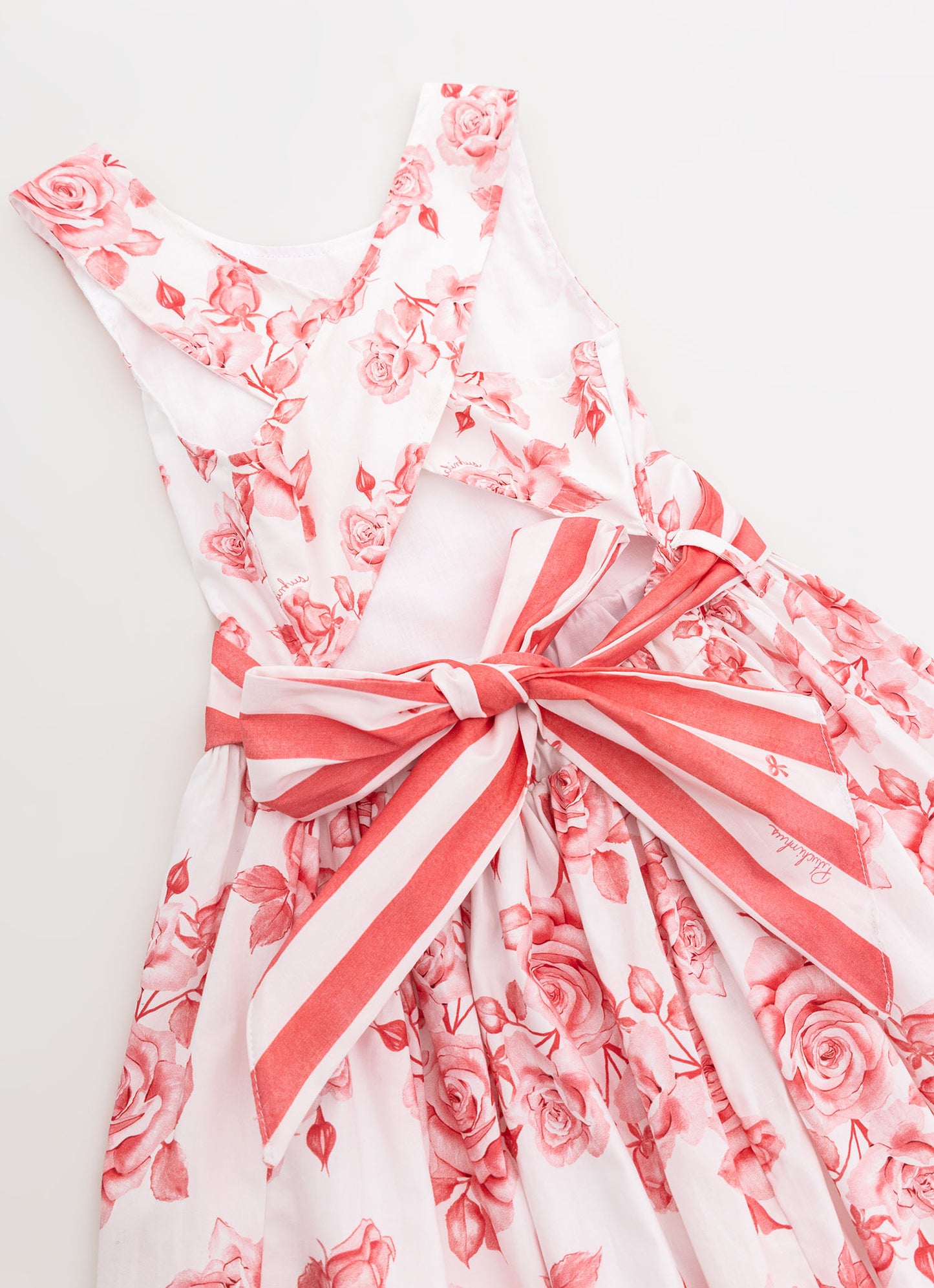 Vestido Algodão Floral Cinto Listrado