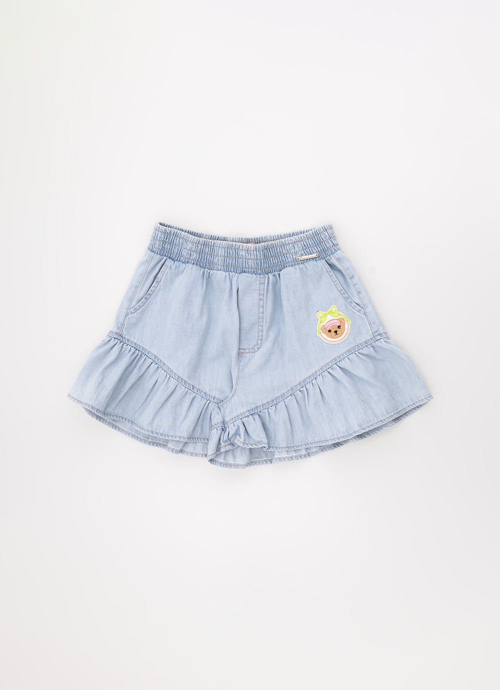 Short Jeans Fino Babado Patche Ursinha