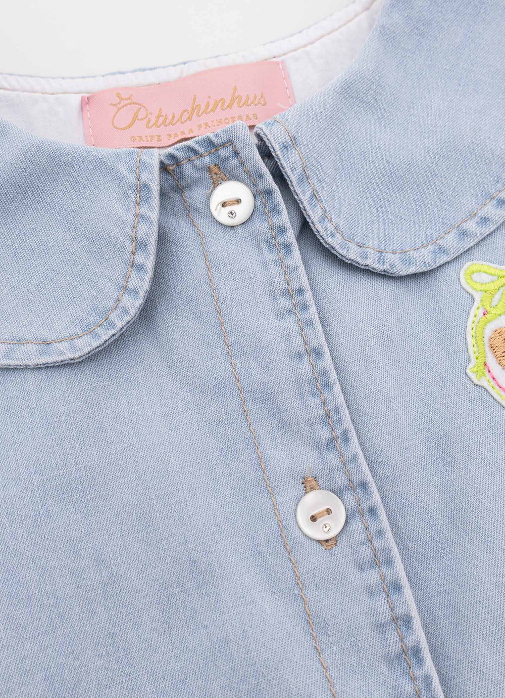 Camisa Regata Jeans Fino Babados Patche