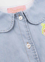 Camisa Regata Jeans Fino Babados Patche
