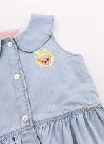 Camisa Regata Jeans Fino Babados Patche
