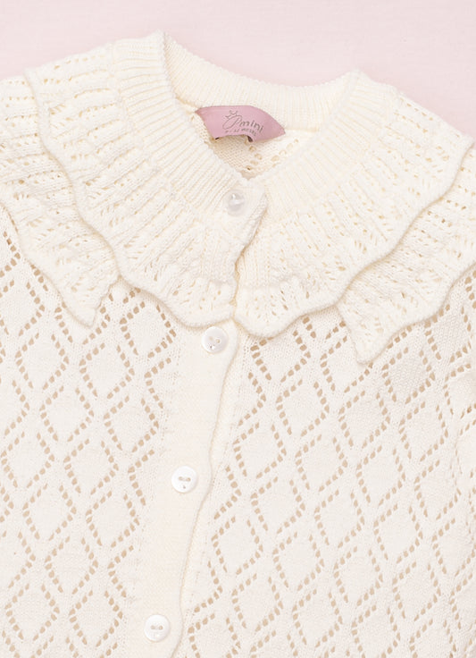 Casaqueto Tricot Ponto Rendado Babado Gola Casaqueto Tricot Ponto Rendado Babado Gola