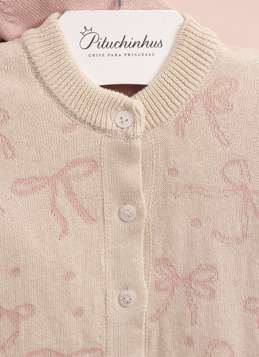 Casaqueto Tricot Jacquard Laços Casaqueto Tricot Jacquard Laços
