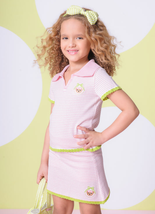 Saia Short Tricot Ponto Piquet Listrada Patche Saia Short Tricot Ponto Piquet Listrada Patche