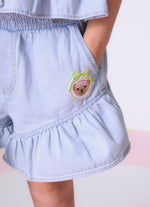 Short Jeans Fino Babado Patche Ursinha