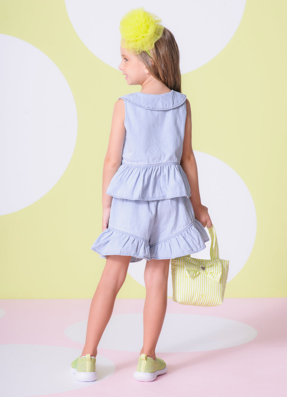 Short Jeans Fino Babado Patche Ursinha