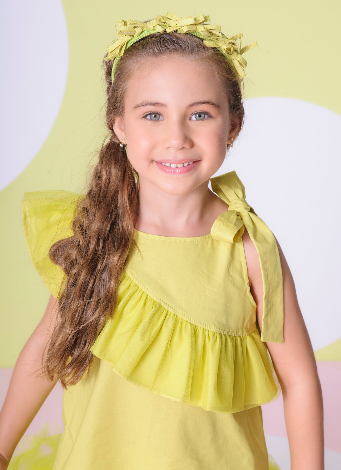 Blusa Tricoline Maxi Babado Tule