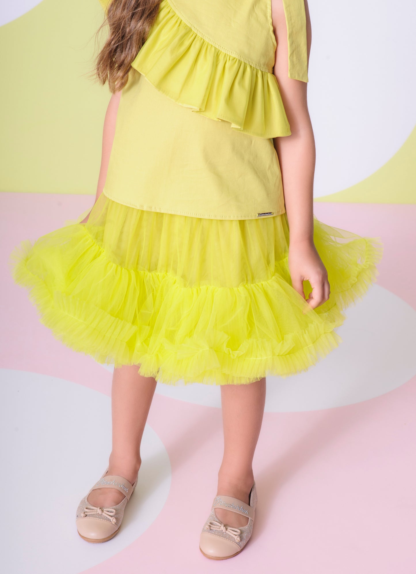 Saia Short Tule Babado Frufru