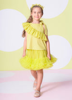 Blusa Tricoline Maxi Babado Tule