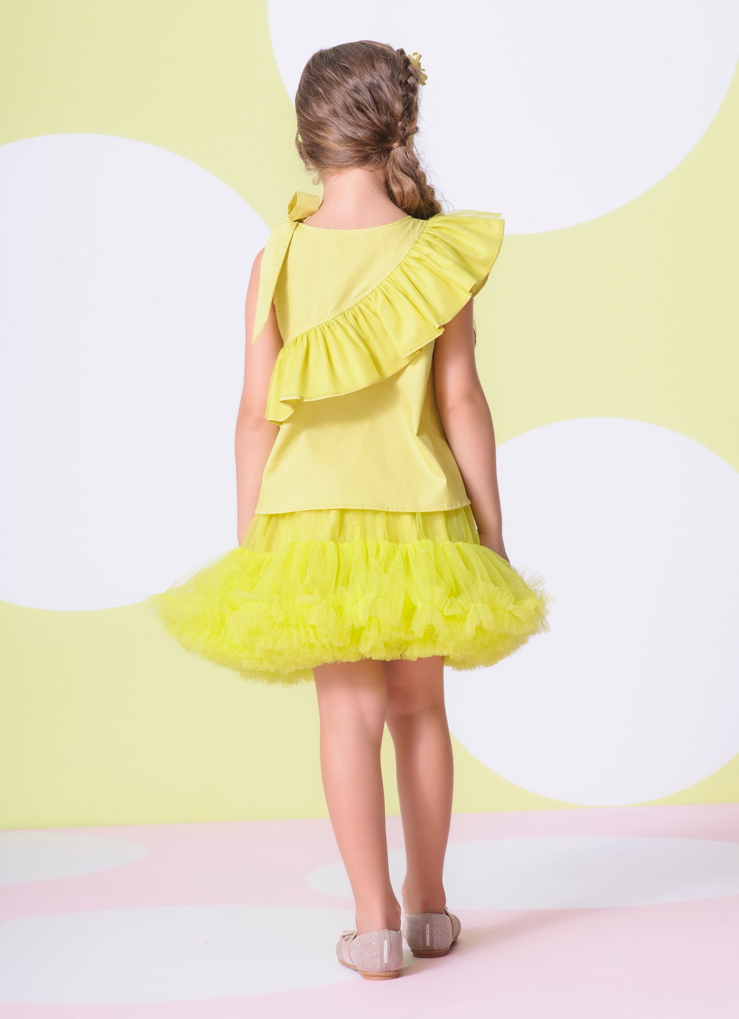 Blusa Tricoline Maxi Babado Tule