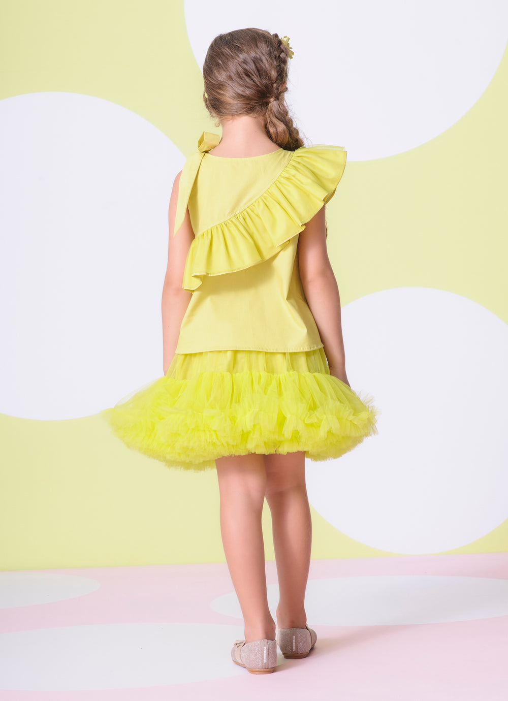 Blusa Tricoline Maxi Babado Tule