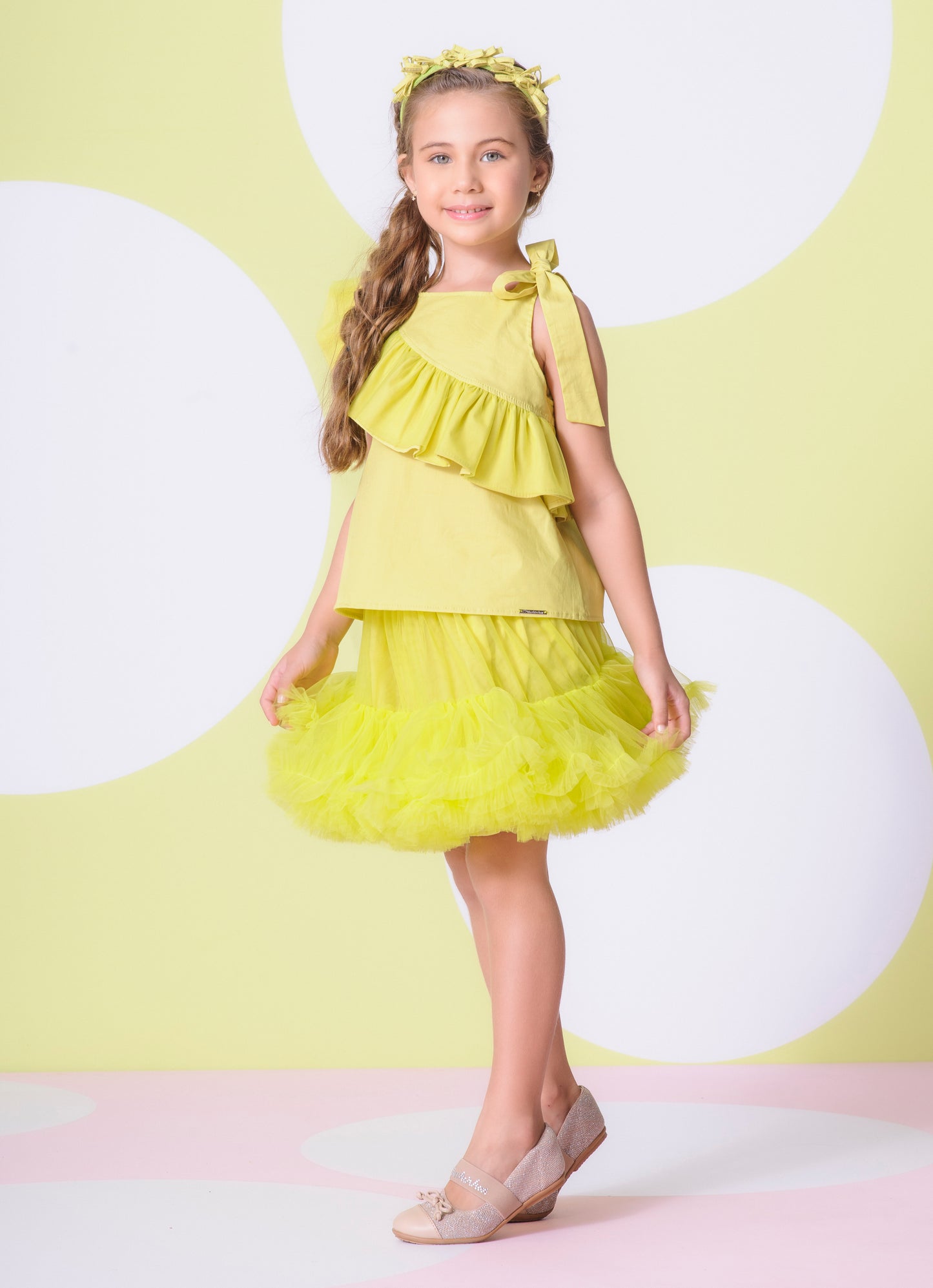 Saia Short Tule Babado Frufru