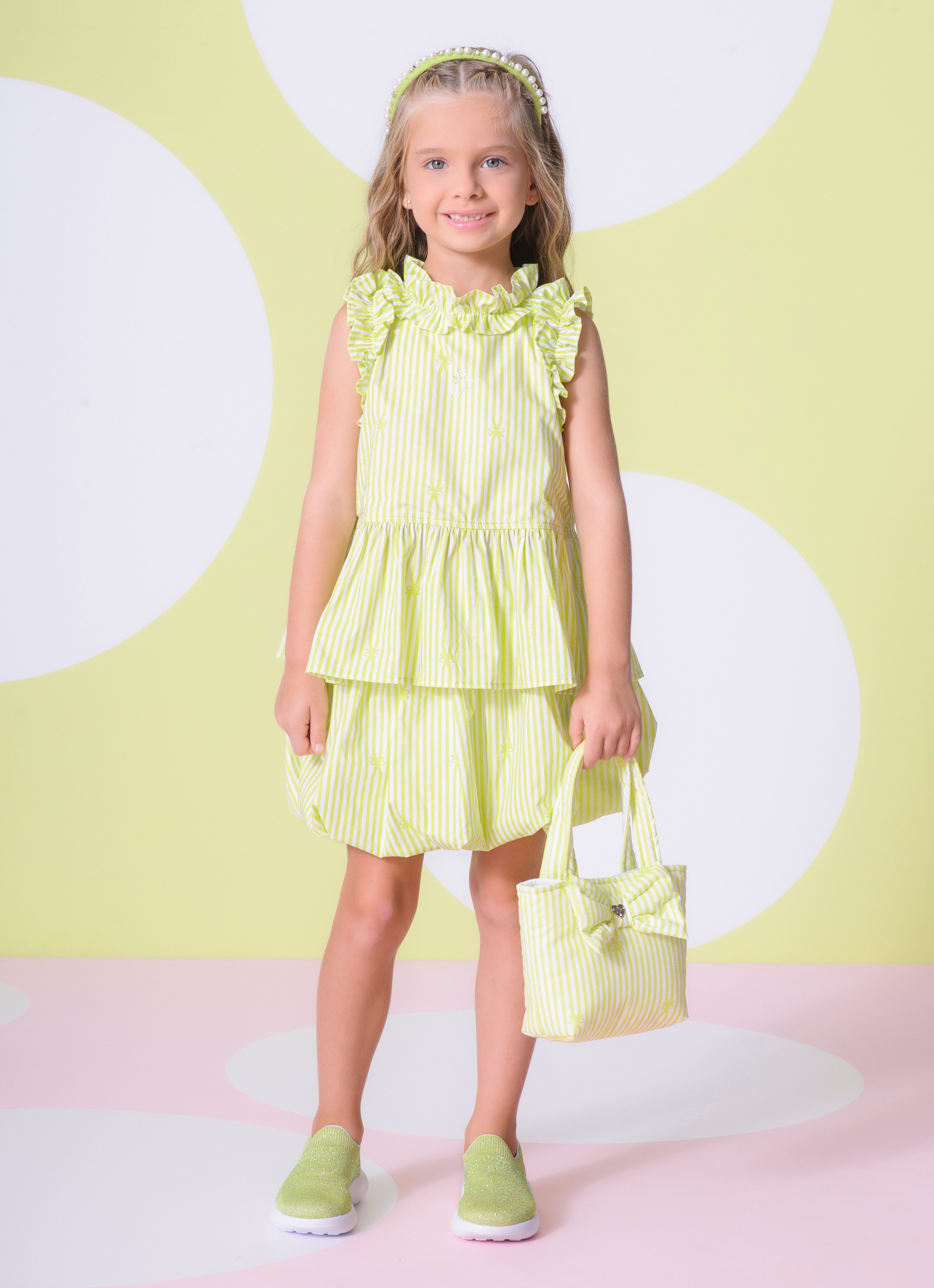 Blusa Algodão Estampa Listra Babados