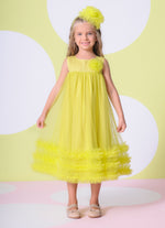Vestido Tule Frufru Barrado