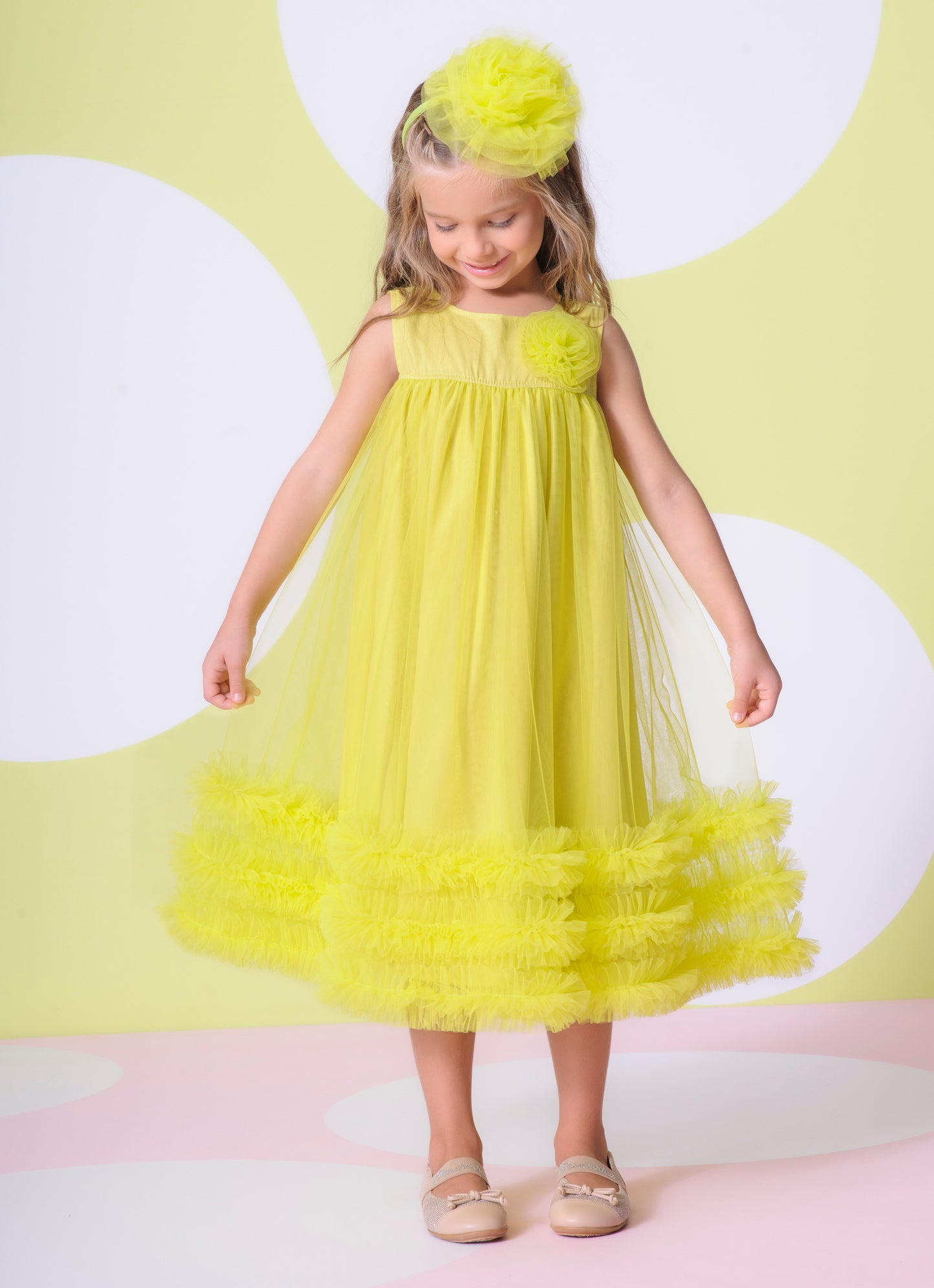 Vestido Tule Frufru Barrado