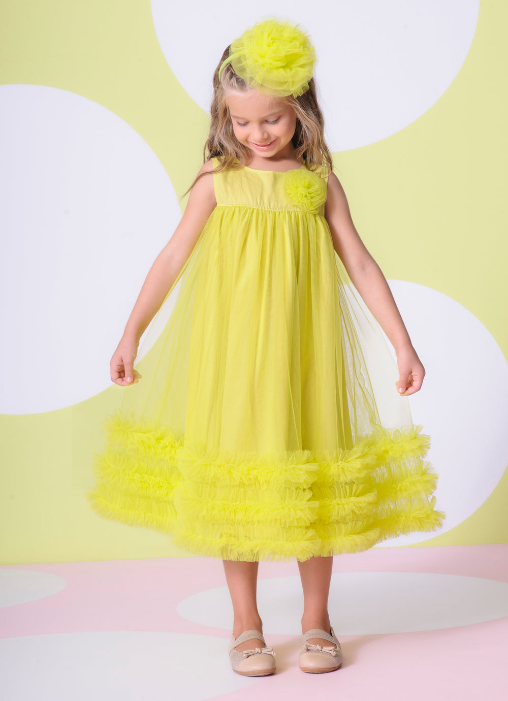 Vestido Tule Frufru Barrado