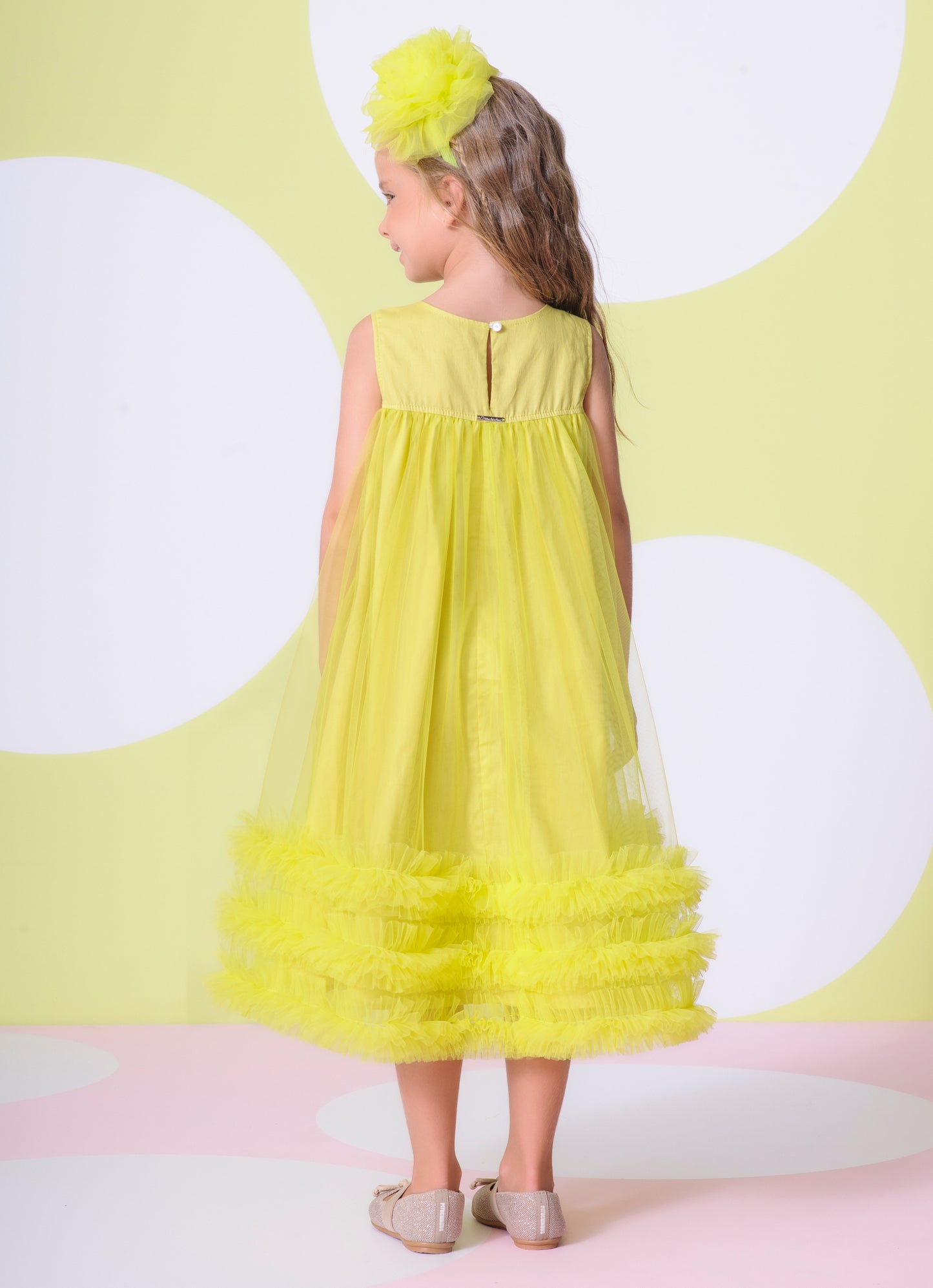 Vestido Tule Frufru Barrado