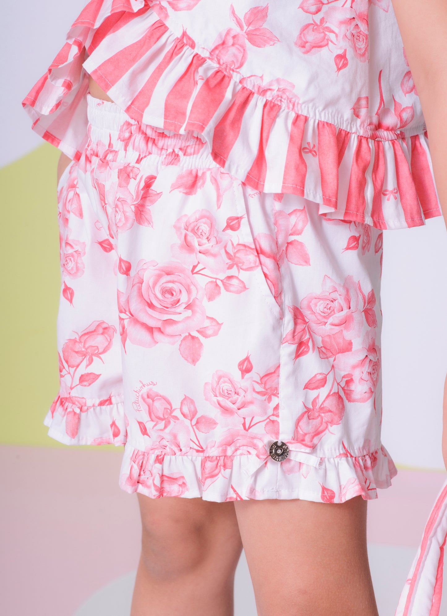 Short Algodão Estampa Floral Babado