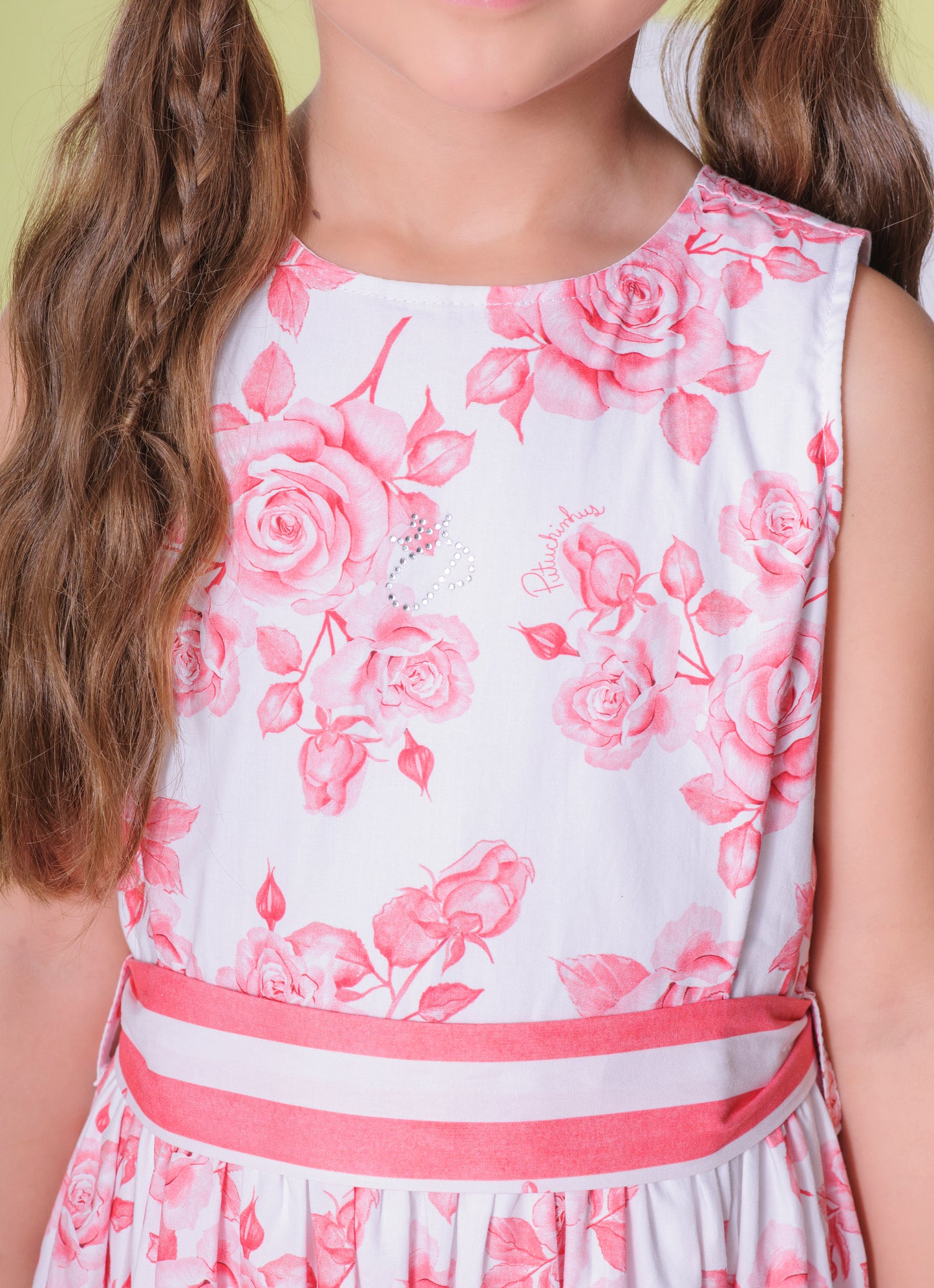 Vestido Algodão Floral Cinto Listrado