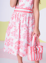 Vestido Algodão Floral Cinto Listrado