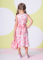 Vestido Algodão Floral Cinto Listrado
