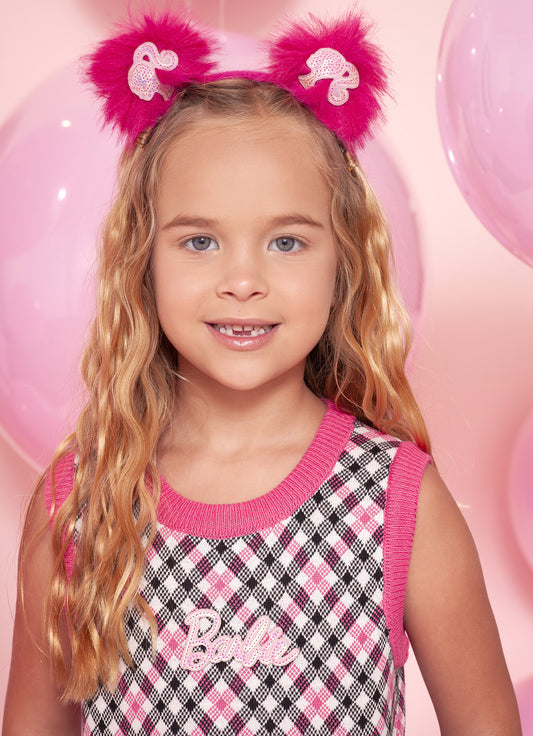 Vestido Tricot Regata Xadrez Patche Barbie Vestido Tricot Regata Xadrez Patche Barbie