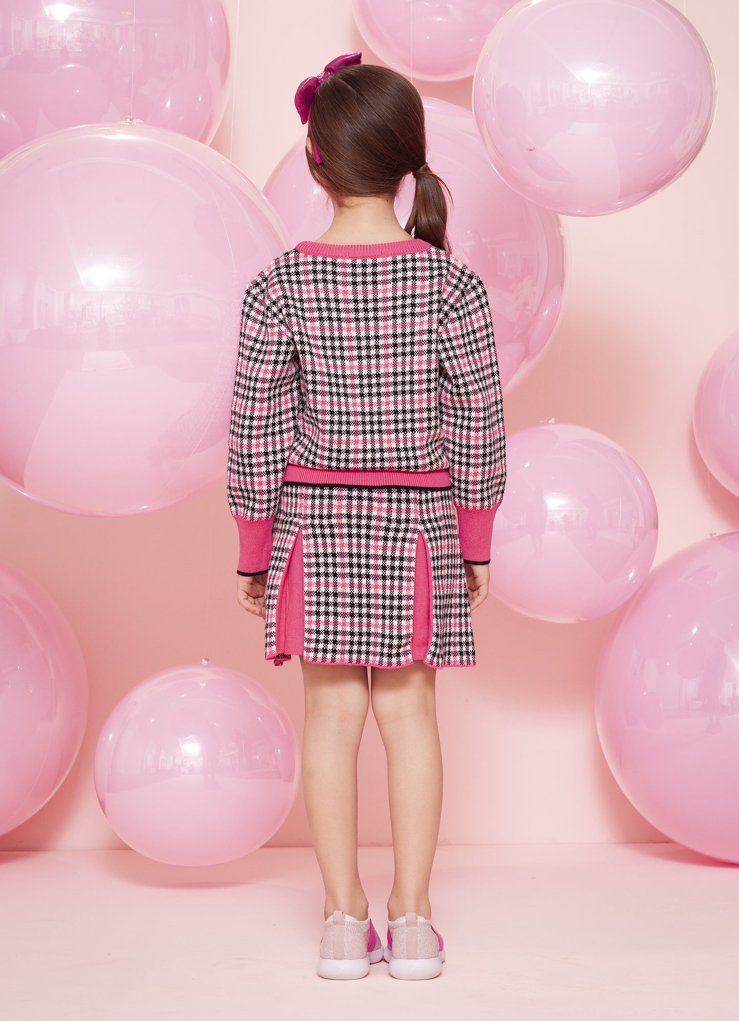Saia Short Tricot Xadrez Pregas Barbie